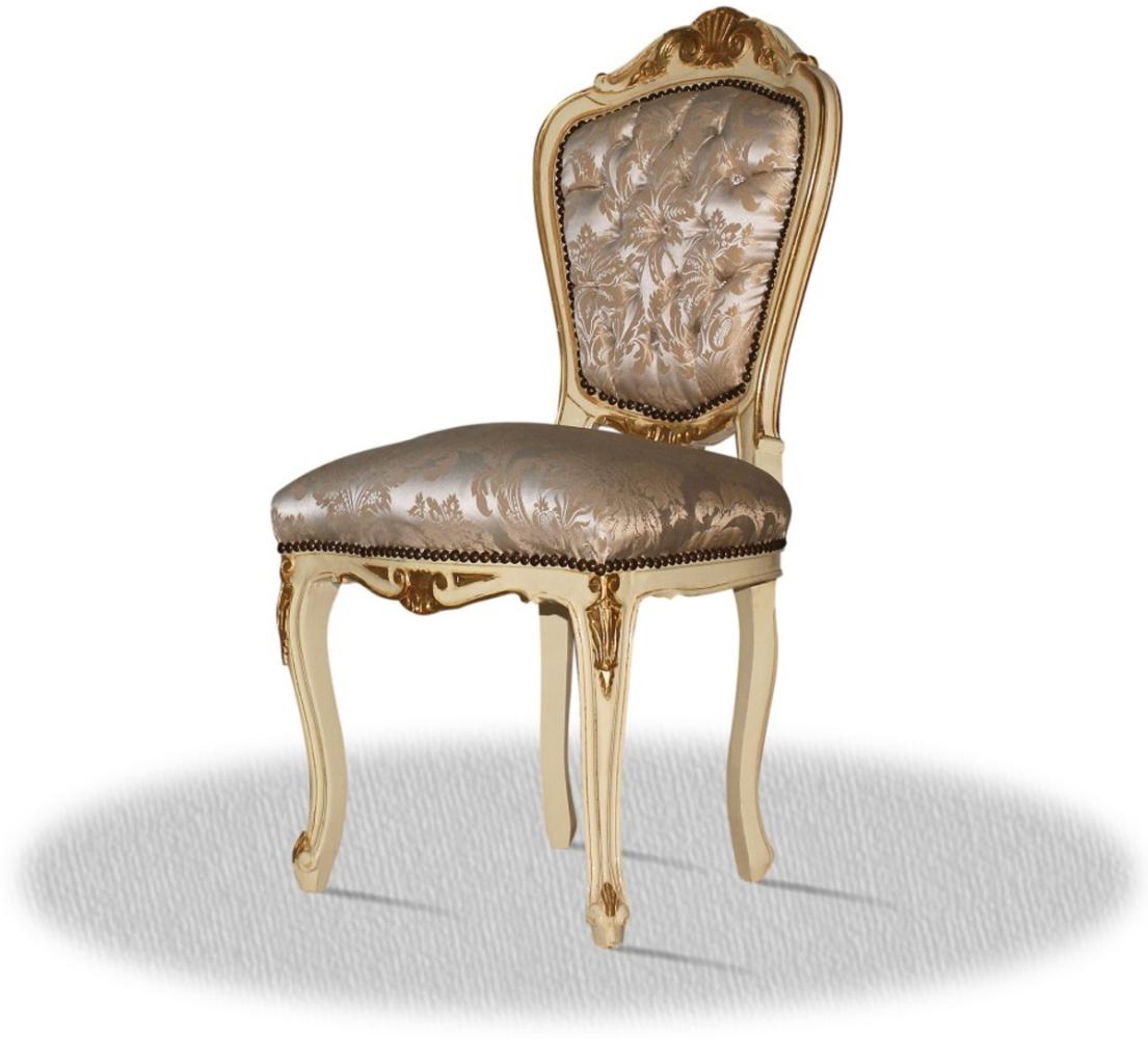 Casa Padrino Barock Esszimmerstuhl Creme Gold Silber - Antik Stil Möbel Bild 1