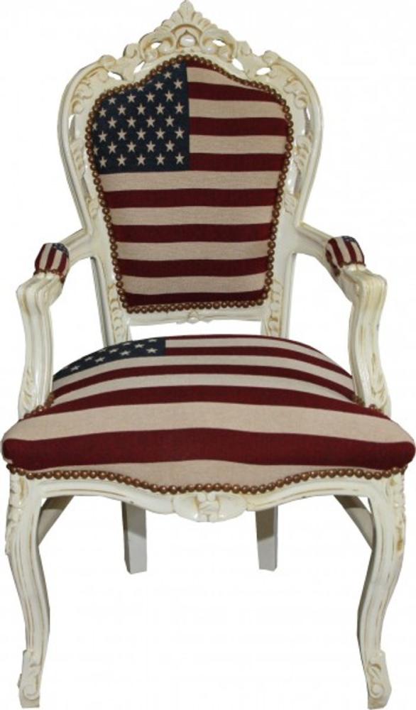 Casa Padrino Barock Esszimmer Stuhl mit Armlehnen USA / Creme Antik Stil Bild 1