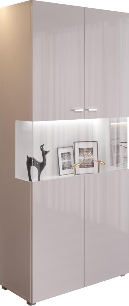 Domando Standvitrine Mondello M2 Modern für Wohnzimmer Breite 80cm, Hochglanz, LED Beleuchtung in weiß, Chromgriffe in Weiß Matt und Weiß Hochglanz Bild 1