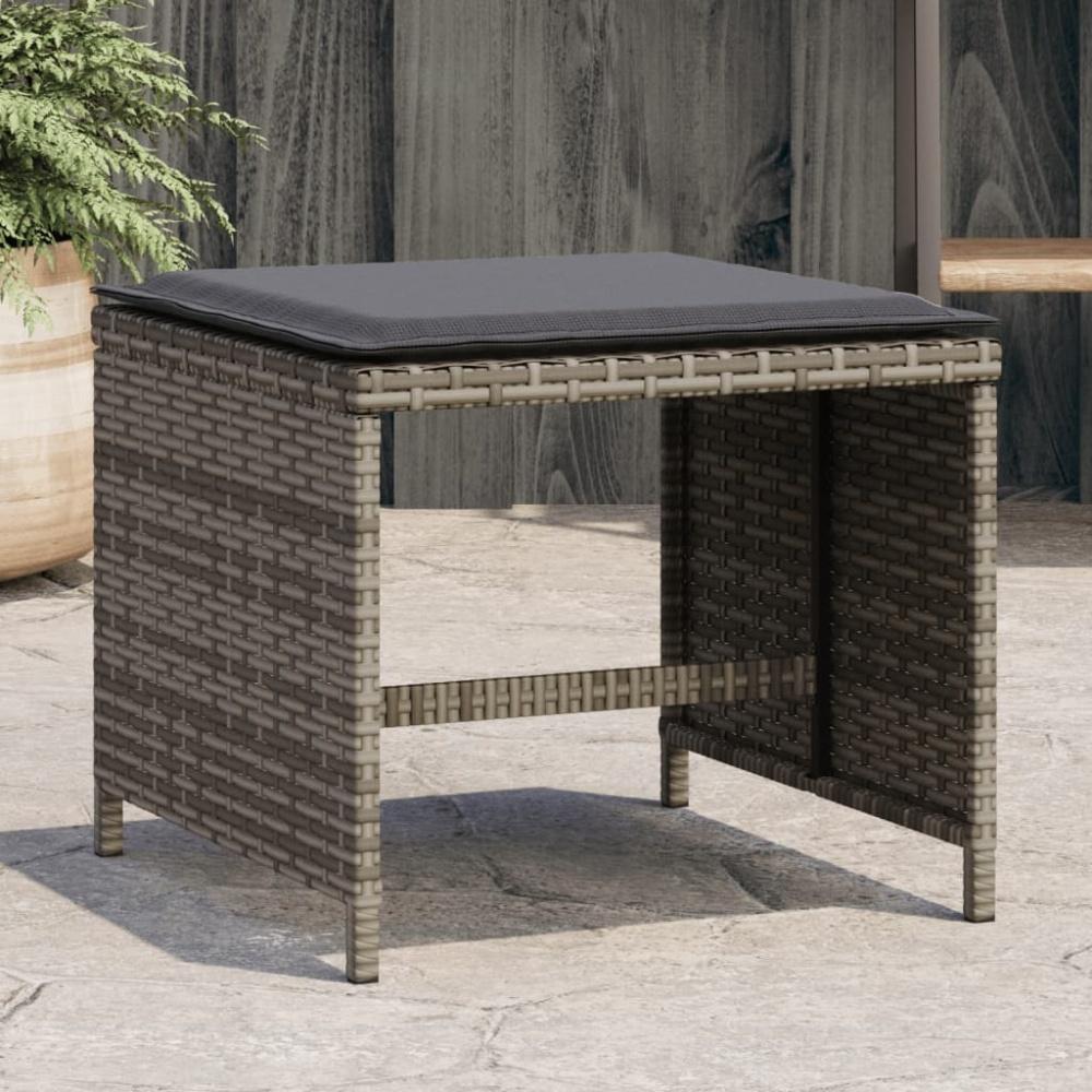 vidaXL Gartenhocker mit Kissen 4 Stk. Grau 41x41x36 cm Poly Rattan Bild 1