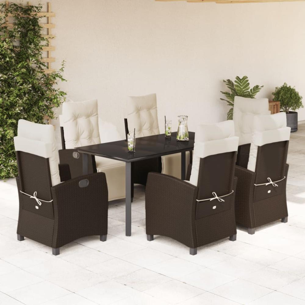 vidaXL 7-tlg. Garten-Essgruppe mit Kissen Braun Poly Rattan Bild 1