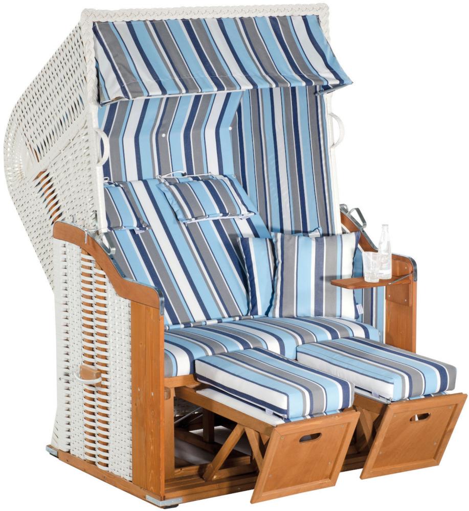SunnySmart Garten-Strandkorb Rustikal 250 PLUS 2-Sitzer weiß/blau mit Kissen Bild 1