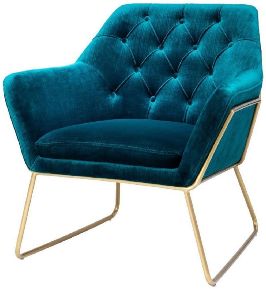 Casa Padrino Luxus Lounge Samt Sessel Blau / Messing 75 x 78 x H. 82 cm - Retro Wohnzimmer Sessel - Luxus Möbel Bild 1