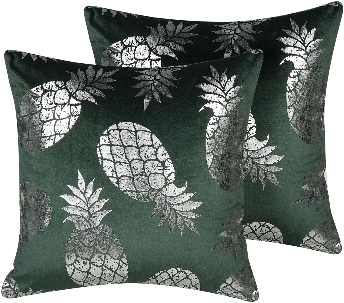 Dekokissen Ananas-Motiv Samtstoff dunkelgrün 45 x 45 cm 2er Set ASTILBE Bild 1