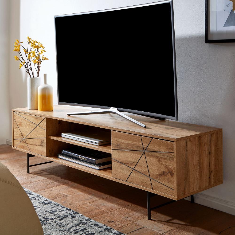 KADIMA DESIGN Eiche TV-Unterschrank mit modernem Linienmuster - 160cm Breite, robuste Materialien. Bild 1