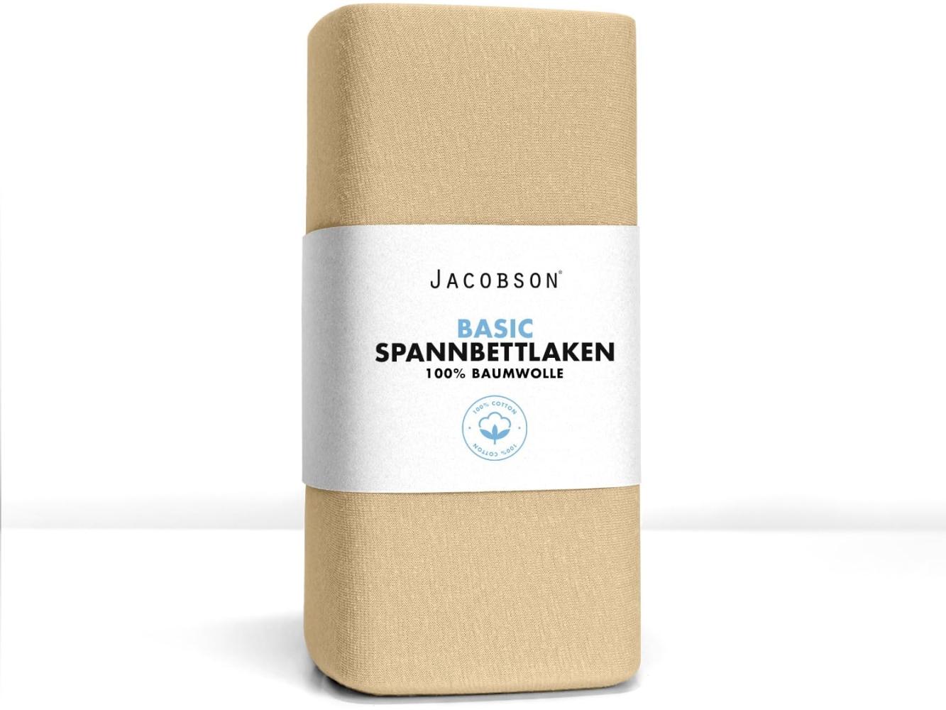 Jacobson Jersey Spannbettlaken Spannbetttuch Baumwolle Bettlaken (180x200-200x200 cm, Beige) Bild 1