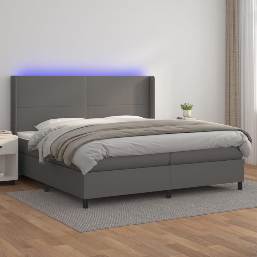 Boxspringbett mit Matratze & LED Grau 200x200 cm Kunstleder Bild 1