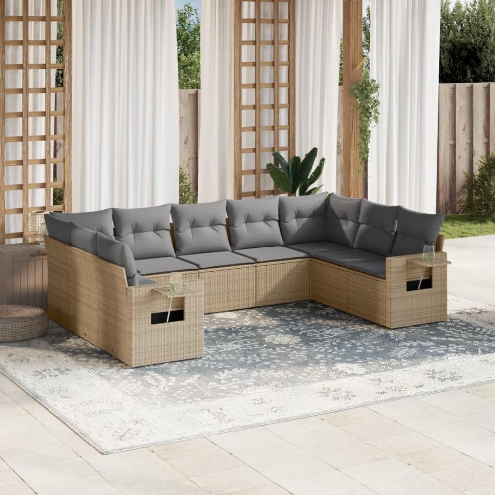 vidaXL 9-tlg. Garten-Sofagarnitur mit Kissen Beige Poly Rattan Bild 1