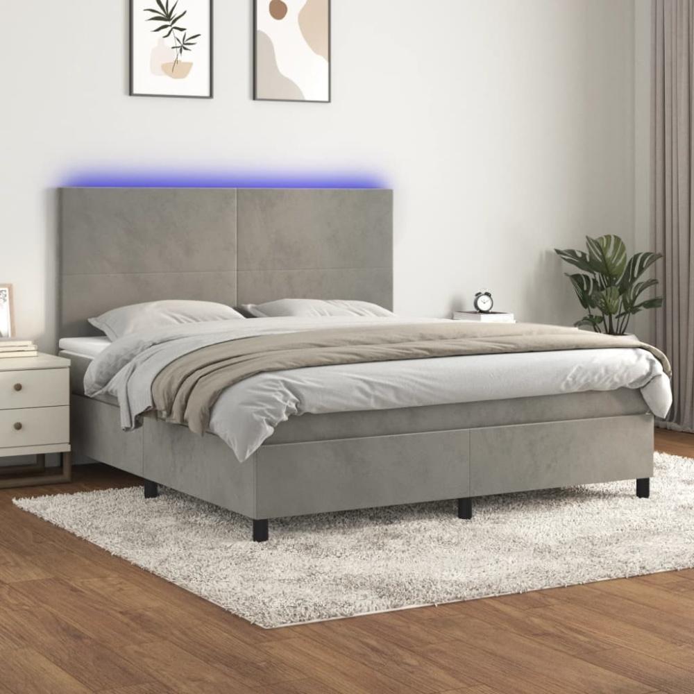 vidaXL Boxspringbett mit Matratze & LED Hellgrau 160x200 cm Samt Bild 1