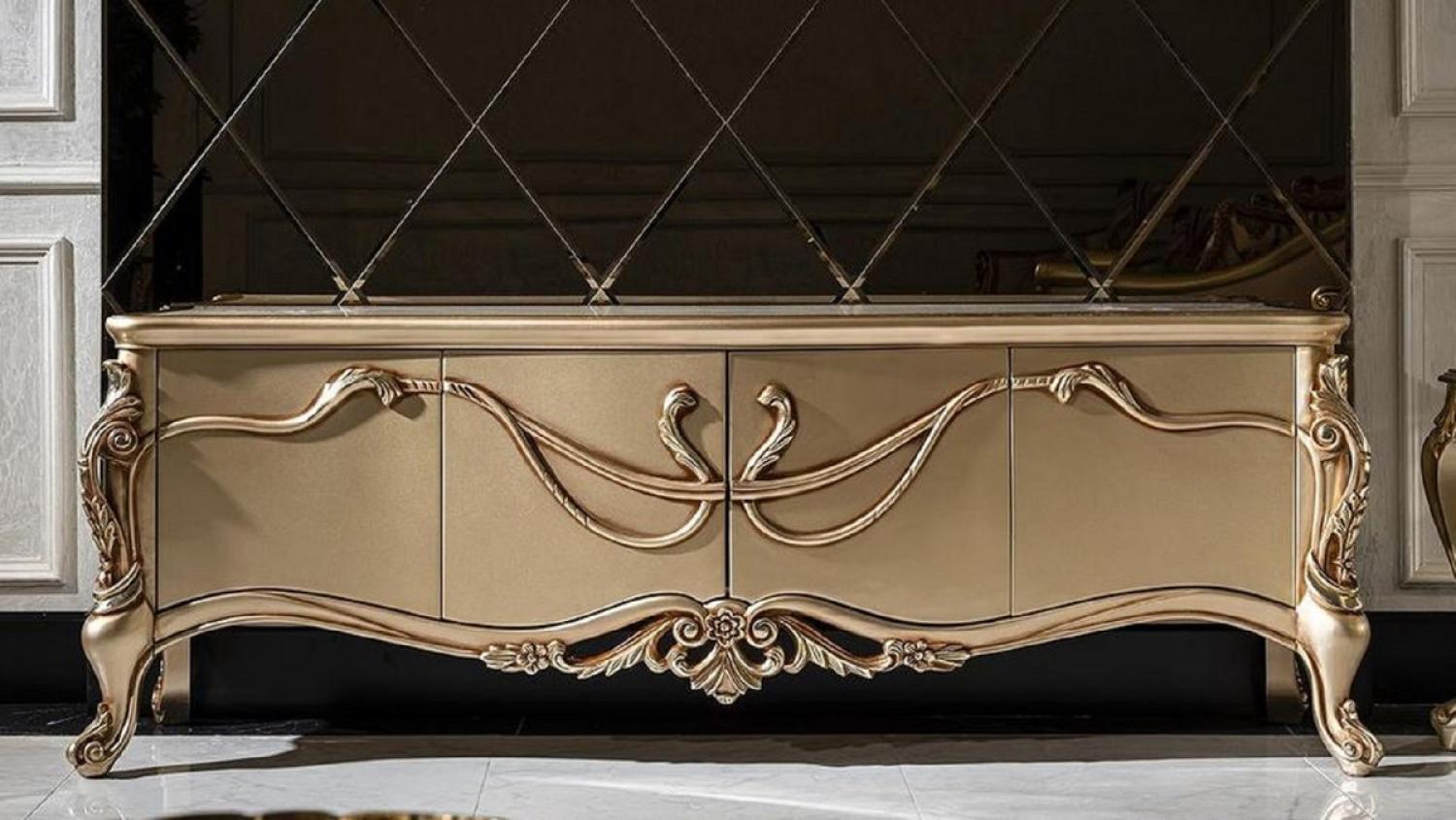 Casa Padrino Luxus Barock TV Schrank Weiß / Gold - Prunkvolles Wohnzimmer Sideboard mit 4 Türen - Barock Wohnzimmer Möbel Bild 1
