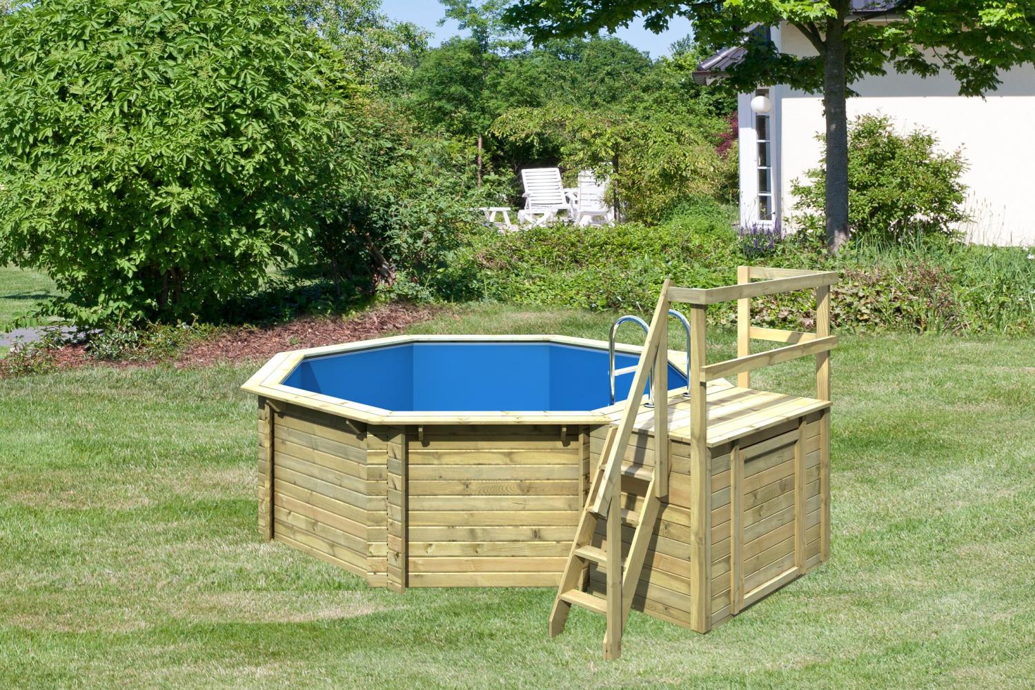 Karibu Pool Modell 1B Classic 400x480 cm, Holz kdi mit blauer Poolfolie Bild 1