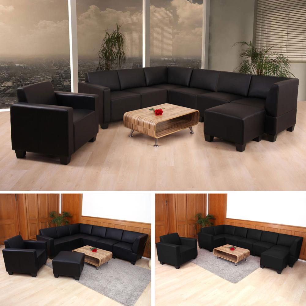 Modular Sofa-System Couch-Garnitur Lyon 6-1-1, Kunstleder ~ schwarz Bild 1