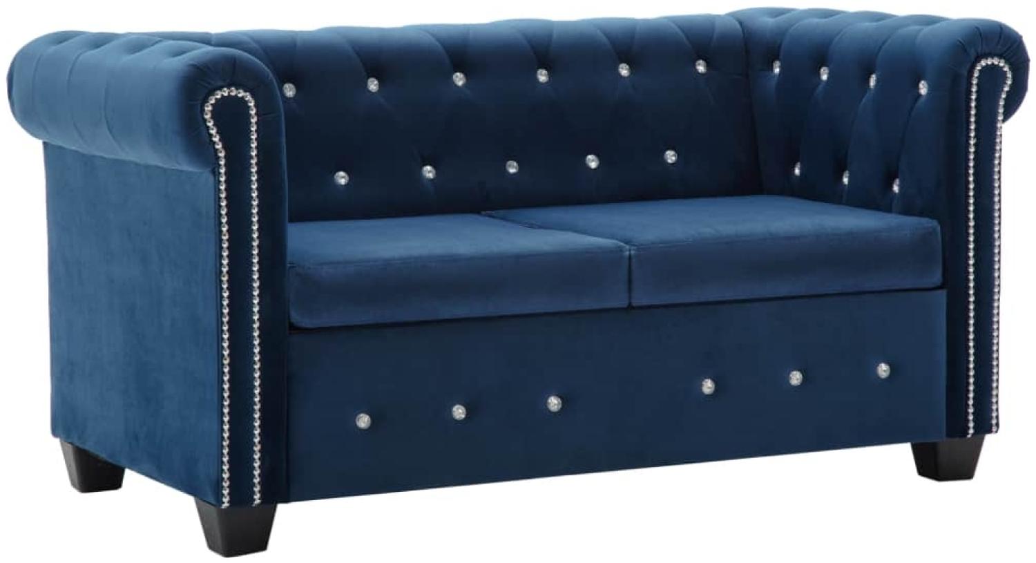 vidaXL Chesterfield Sofa 2-Sitzer Samtbezug 146 x 75 x 72 cm Blau Bild 1