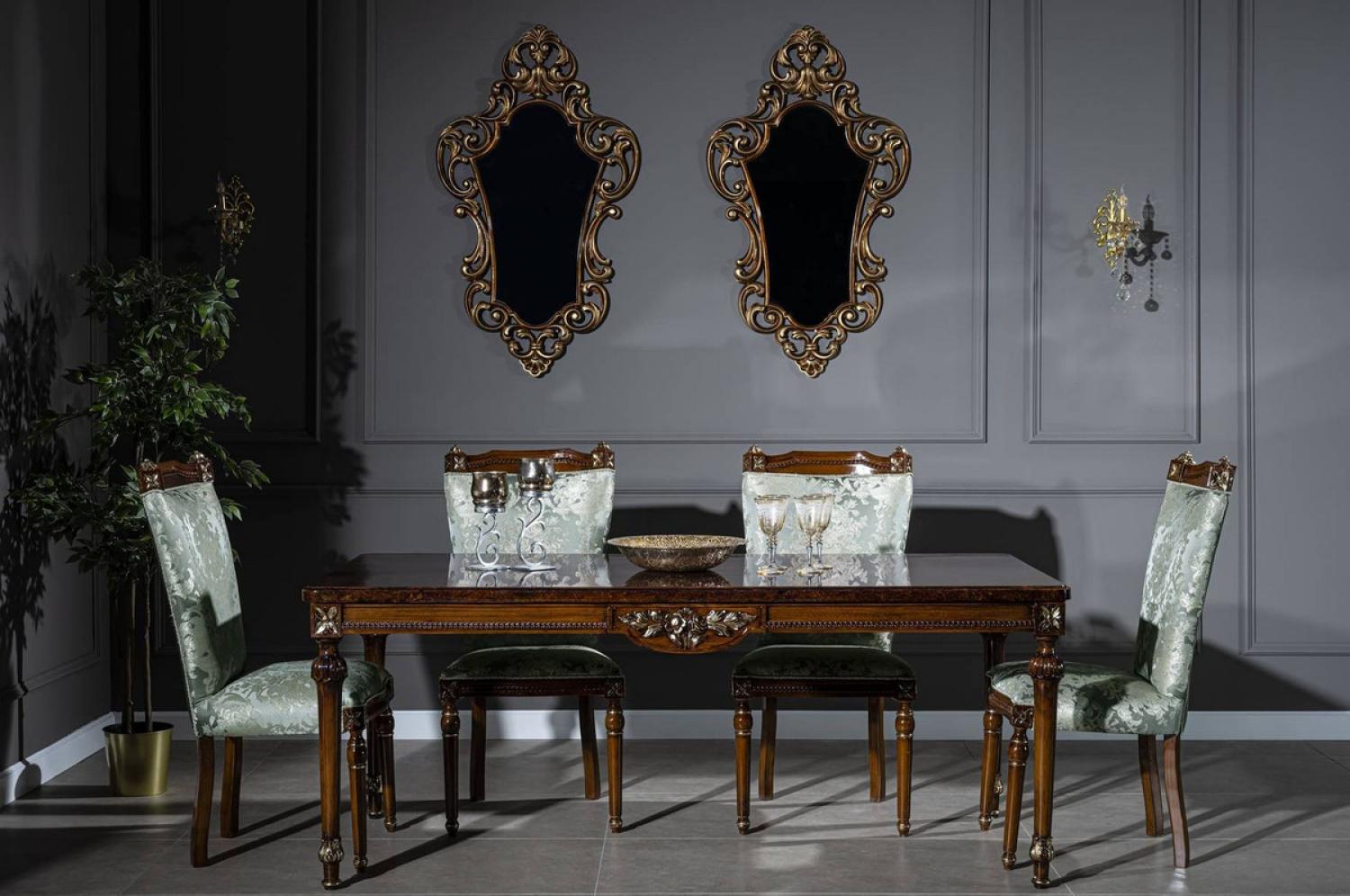 Casa Padrino Luxus Barock Esszimmer Set Mintgrün / Braun - 1 Esstisch & 6 Esszimmerstühle - Edle Esszimmer Möbel im Barockstil Bild 1