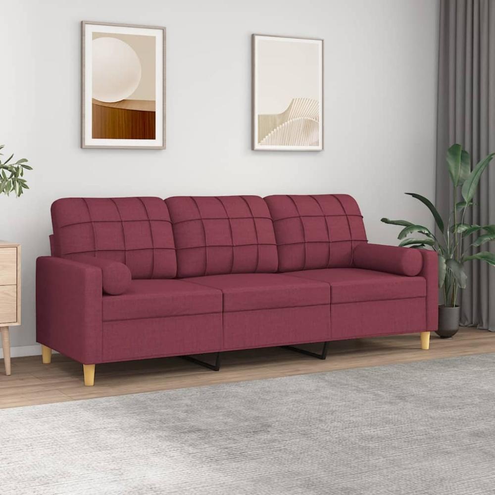 vidaXL 3-Sitzer-Sofa mit Zierkissen Weinrot 180 cm Stoff Bild 1