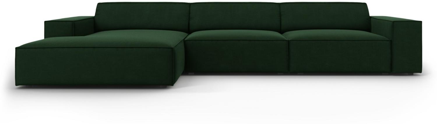 Micadoni 4-Sitzer Samtstoff Ecke links Sofa Jodie | Bezug Bottle Green | Beinfarbe Black Plastic Bild 1