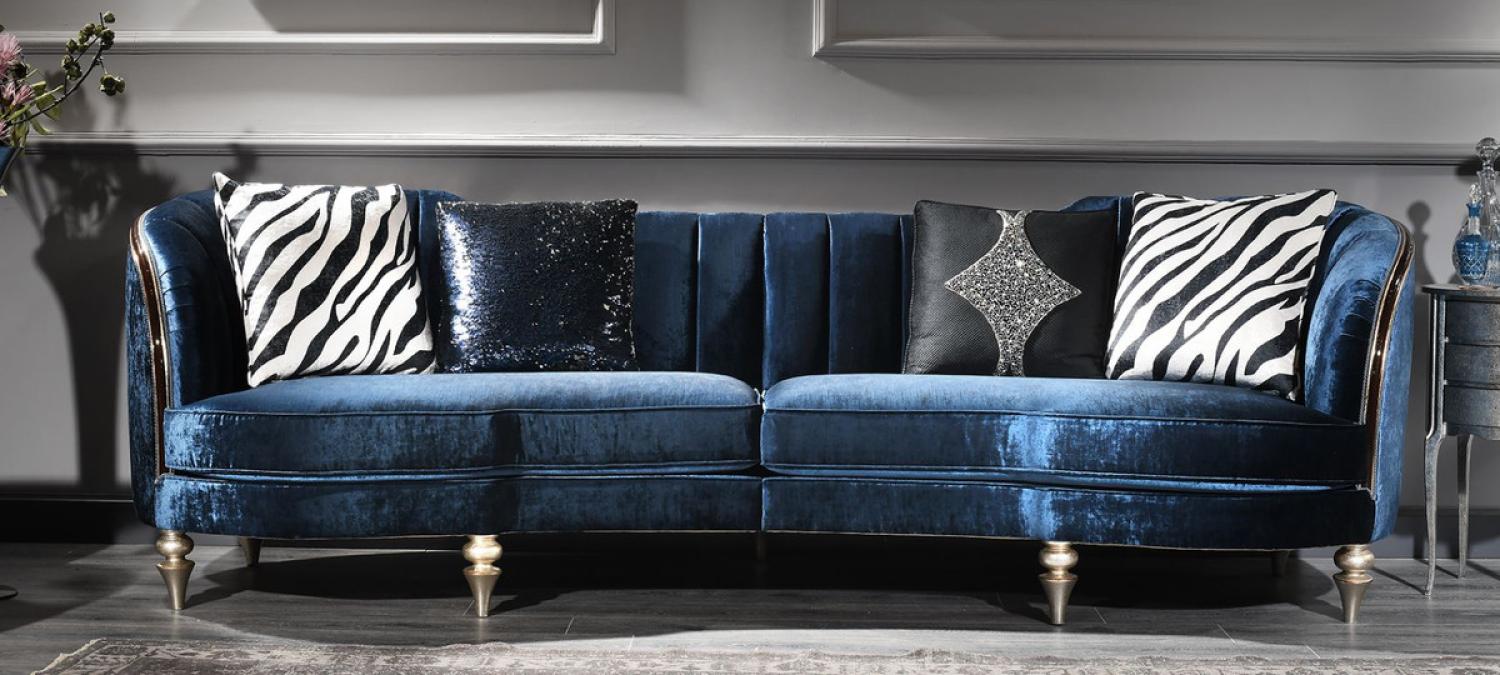 Casa Padrino Luxus Barock Samt Sofa Blau / Antik Silber / Dunkelbraun 262 x 104 x H. 80 cm - Barock Möbel Bild 1