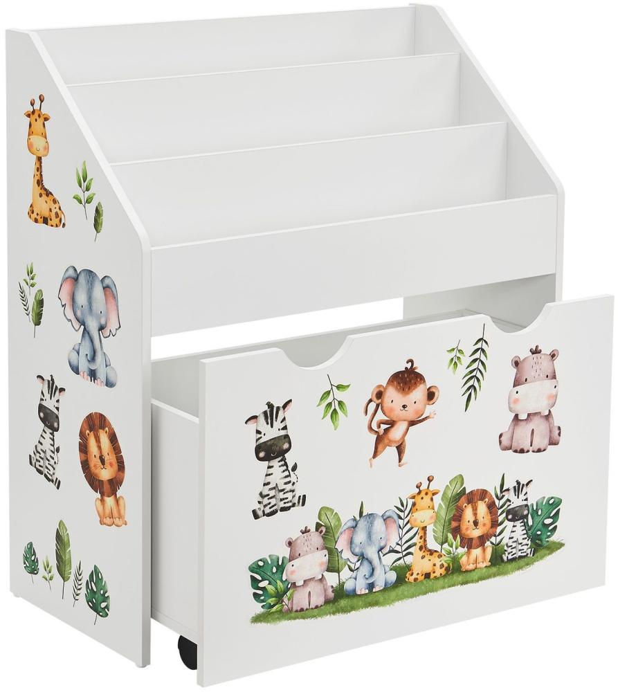 Juskys Kinder Bücherregal mit 3 Fächern & Spielzeugkiste, Weiß, 63 x 30 x 70 cm (BxTxH) Bild 1