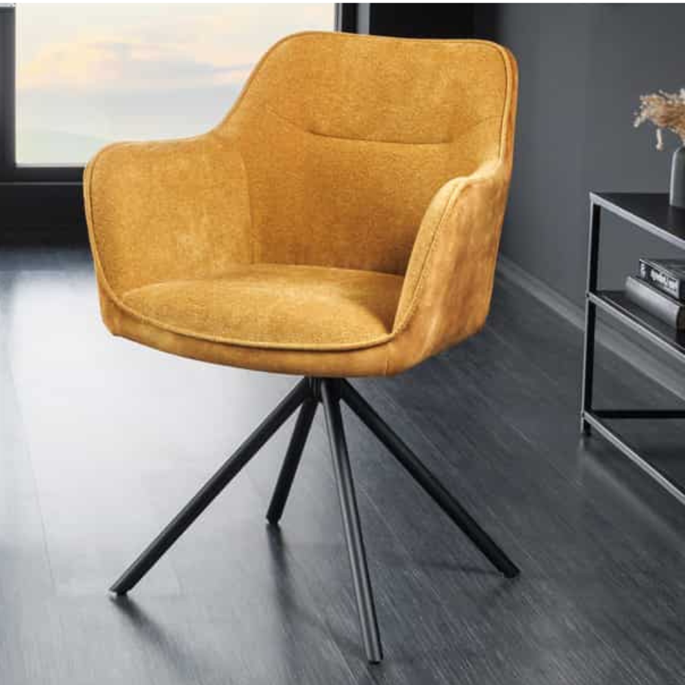 Eleganter Design-Drehstuhl FLORENZ senf-gelb Strukturstoff Metallgestell Bild 1