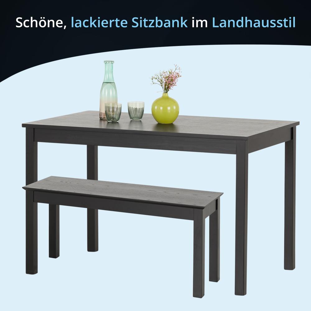 KHG 2er Set Holzbank mit Tisch Sitzbank Flur Garderobenbank Schuhbank 101x45x32 cm - Kiefer Holz Massiv bis 100 kg belastbar - Landhausstil schwarz lackiert Bild 1