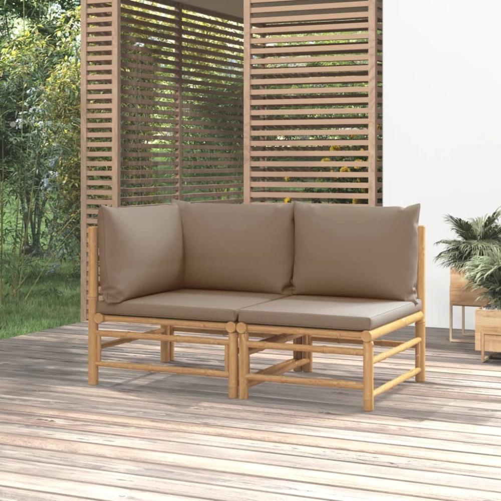 vidaXL 2-tlg. Garten-Lounge-Set mit Taupe Kissen Bambus Bild 1
