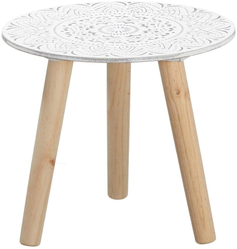 Kleiner Beistelltisch 30x30 cm - weiß/Natur mit Dekor - Deko Holz Tisch Couchtisch Sofatisch Blumenhocker Bild 1