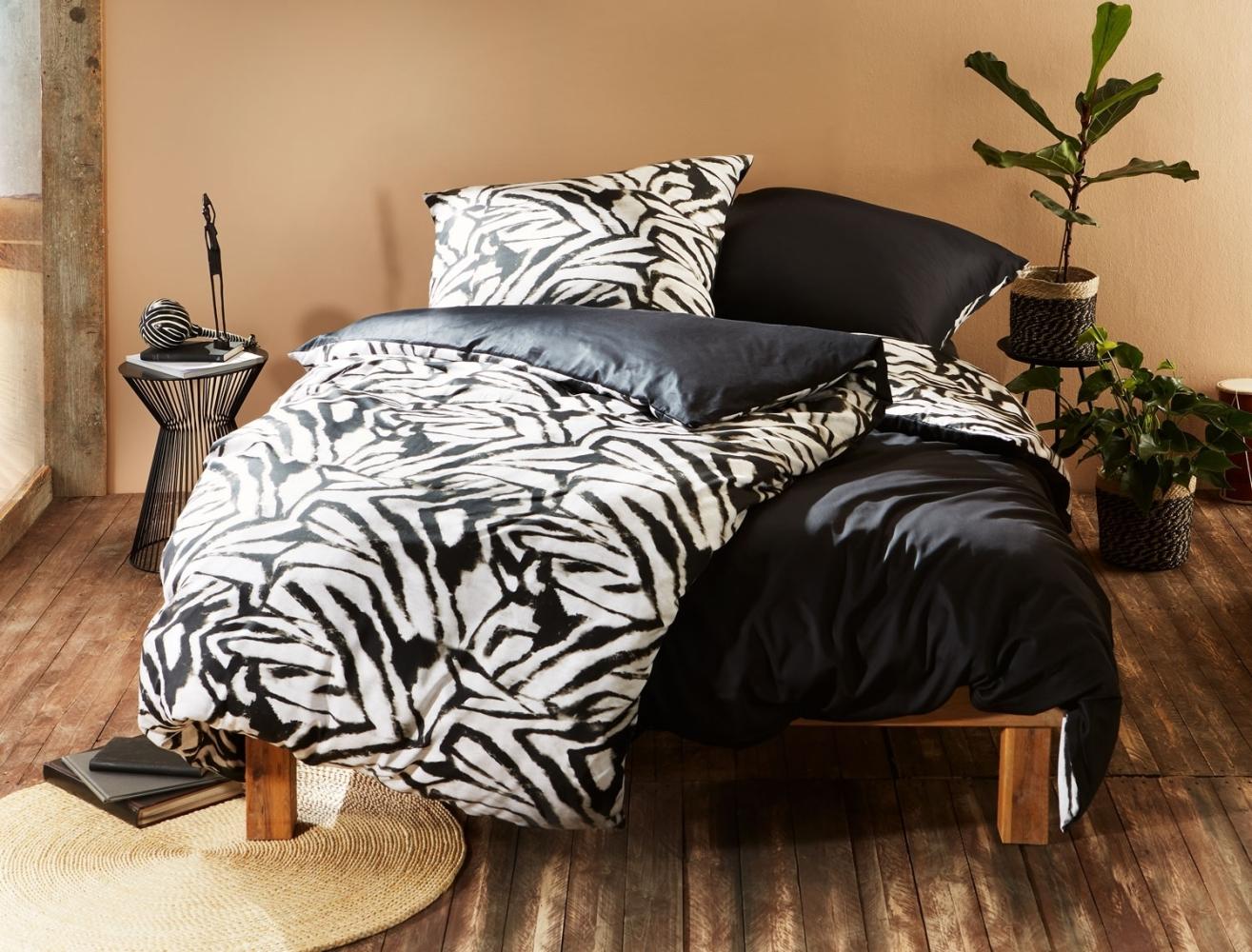 Moderne Mako Satin Wende Bettwäsche Zebra Muster schwarz weiß 240x220 + 2x 80x80 Bild 1