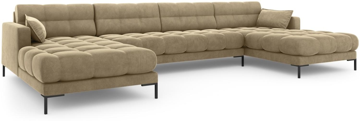 Micadoni 6-Sitzer Samtstoff Panorama Sofa Mamaia | Bezug Beige | Beinfarbe Black Metal Bild 1