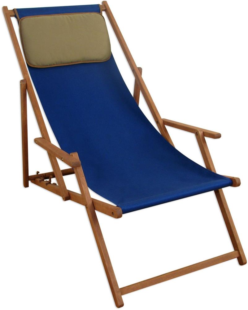 Deckchair blau Liegestuhl klappbare Sonnenliege Gartenliege Holz Strandstuhl Gartenmöbel 10-307 KD Bild 1