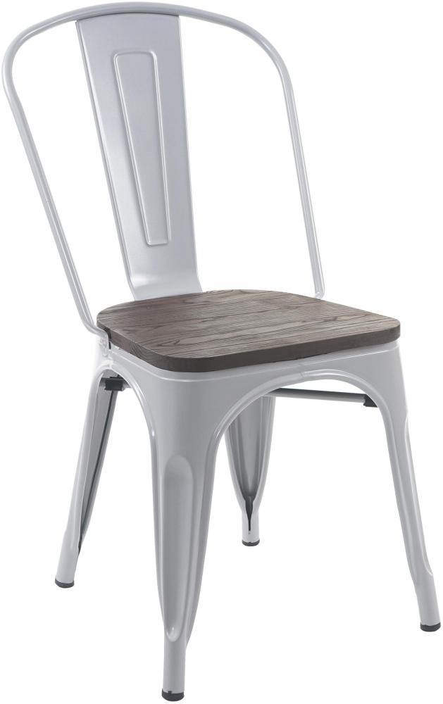 Stuhl HWC-A73 inkl. Holz-Sitzfläche, Bistrostuhl Stapelstuhl, Metall Industriedesign stapelbar ~ grau Bild 1