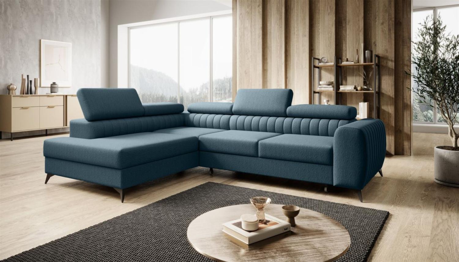 Ecksofa Schlafsofa Sofa FARGO in Stoff Vogue Blau Ottomane Links Bild 1