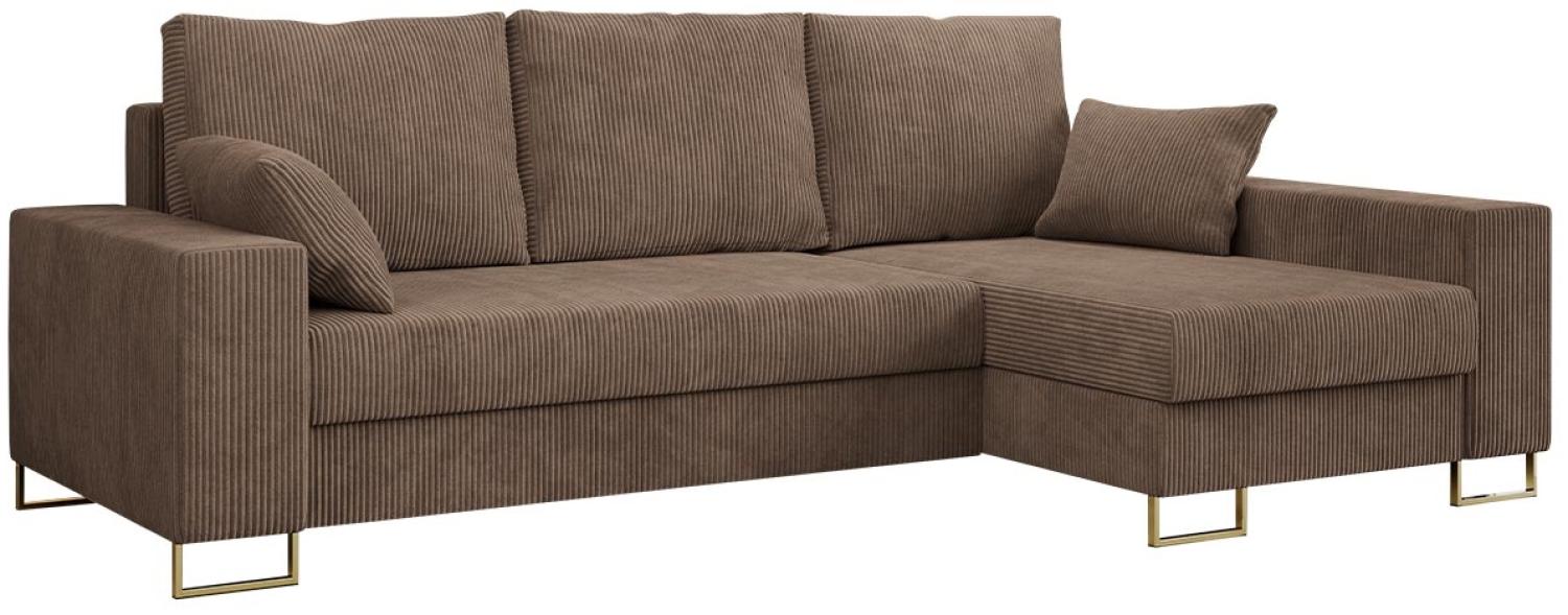 Ecksofa, Bettsofa, L-Form Couch mit Bettkasten - DORIAN-L - Hellbraun Cord Bild 1