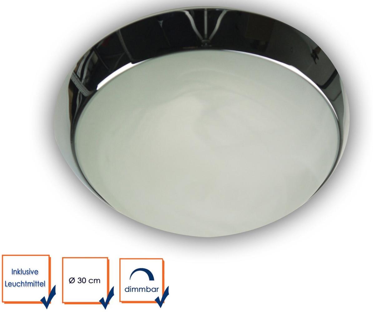LED Deckenleuchte / Deckenschale rund, Glas Alabaster, Dekorring Chrom, Ø 30cm Bild 1