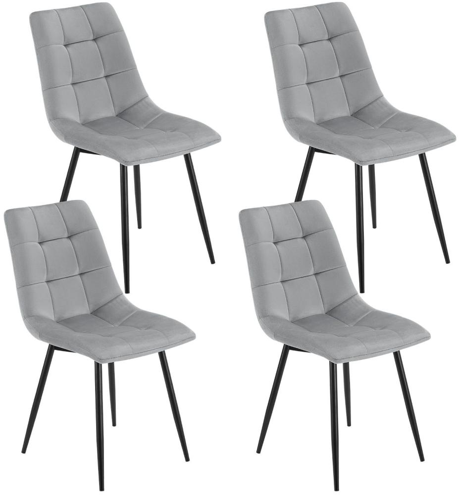 Juskys Esszimmerstühle Blanca 4er Set - Samt Stühle gepolstert - Stuhl für Esszimmer, Küche & Wohnzimmer - modern, belastbar bis 120 kg Hellgrau Bild 1