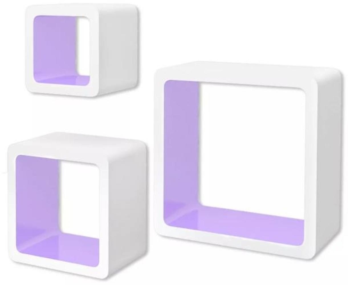3er Set MDF Hängeregal Cube Regal Regalwürfel f. Bücher/DVD, weiß-lila Bild 1