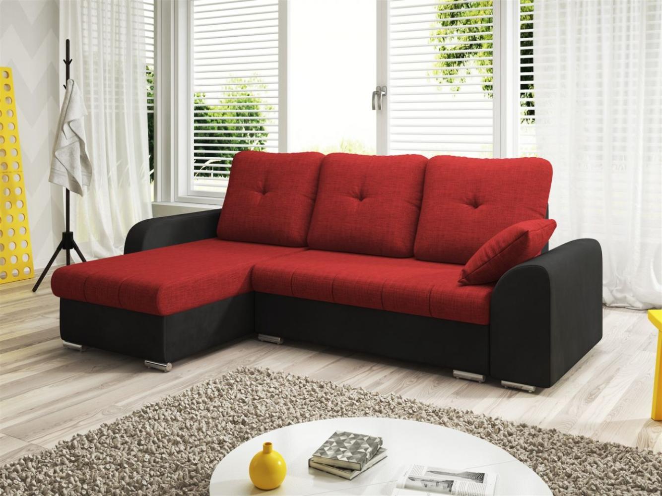 Ecksofa Sofa DEKOS mit Schlaffunktion Schwarz / Rot Ottomane Links Bild 1