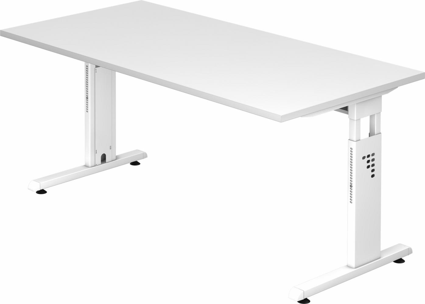 bümö® Schreibtisch O-Serie höhenverstellbar, Tischplatte 160 x 80 cm in weiß, Gestell in weiß Bild 1
