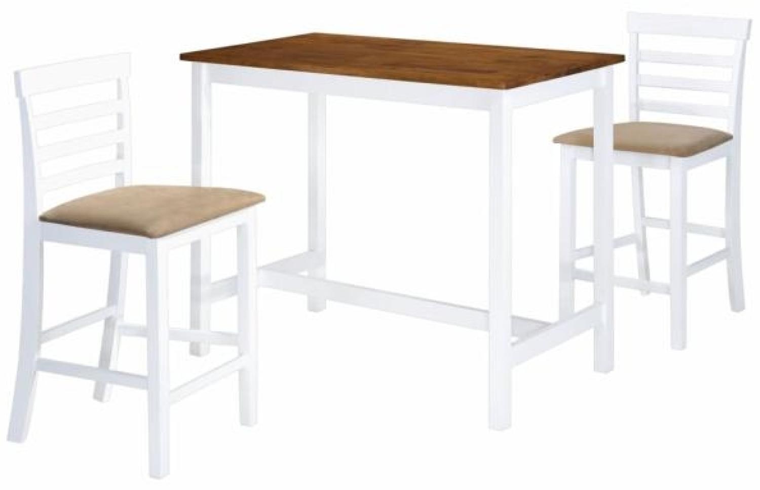 vidaXL Bartisch mit Stühlen 3-tlg. Massivholz Braun und Weiß Bild 1