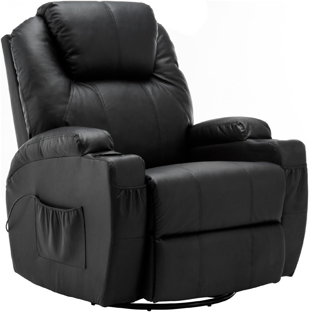 M MCombo Massagesessel Fernsehsessel Relaxsessel 7020, mit Heizung, Dreh 360° Schaukel, manuell verstellbar (Schwarz-Kunstleder) Bild 1