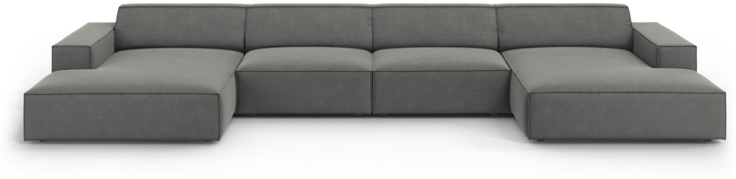 Micadoni 6-Sitzer Samtstoff Panorama Sofa Jodie | Bezug Light Grey | Beinfarbe Black Plastic Bild 1