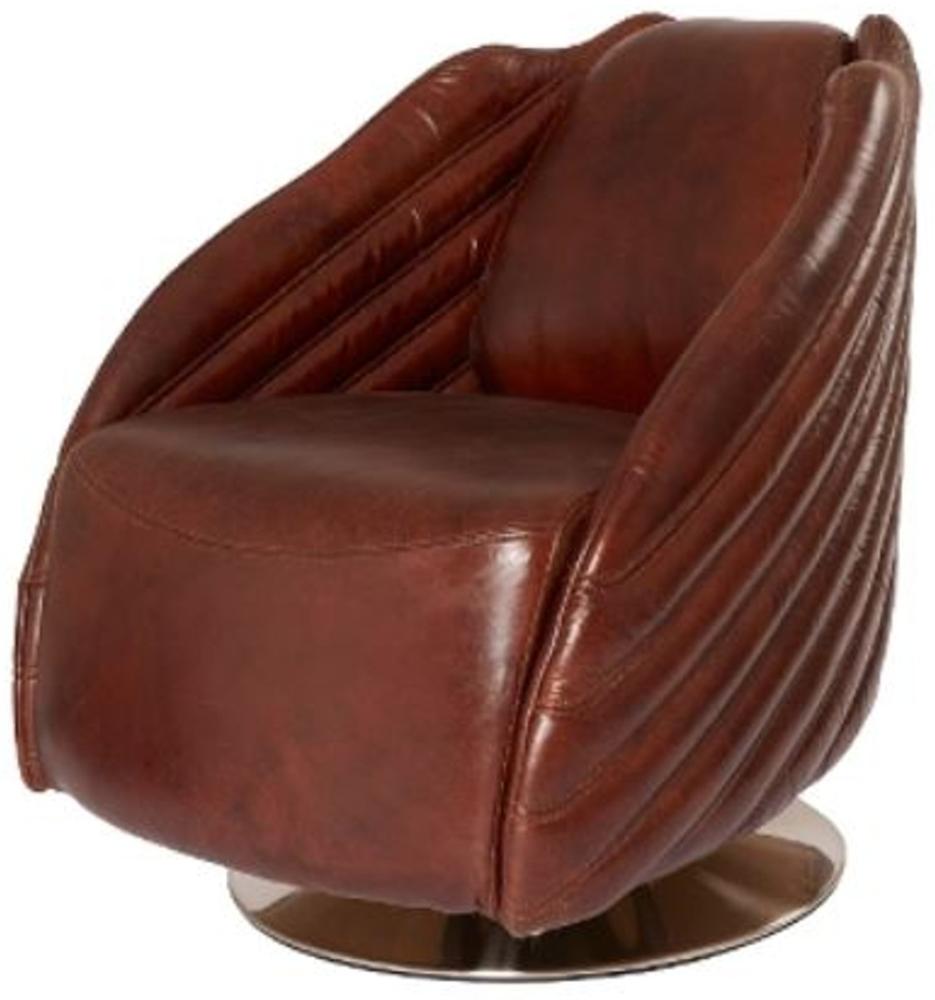 Casa Padrino Luxus Drehsessel Dunkelbraun / Silber 69 x 97 x H. 79 cm - Echtleder Sessel im Art Deco Design Bild 1