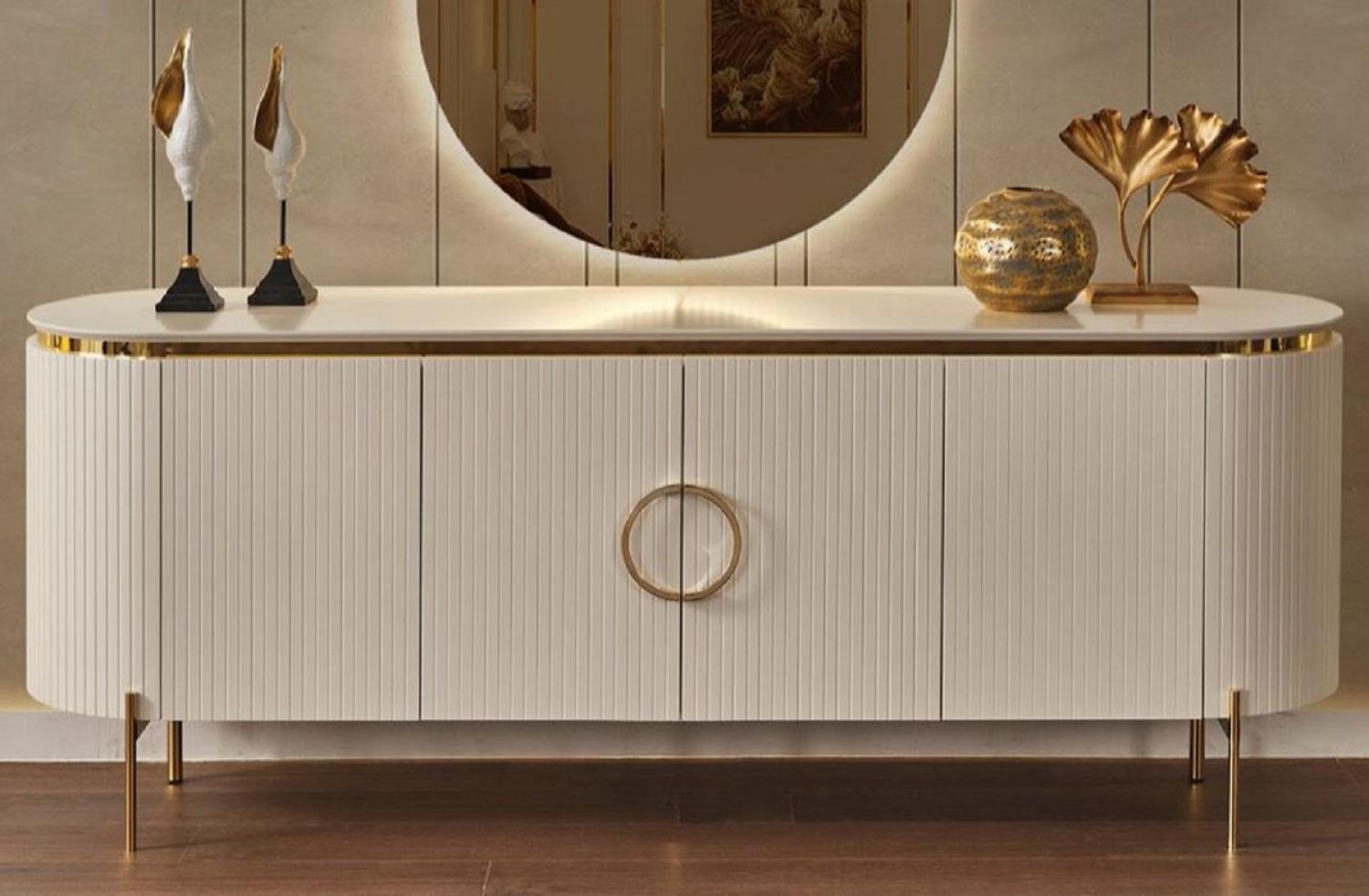 Casa Padrino Luxus Sideboard Weiß / Gold 210 x 52 x H. 78 cm - Edler Massivholz Schrank mit 4 Türen - Luxus Möbel Bild 1