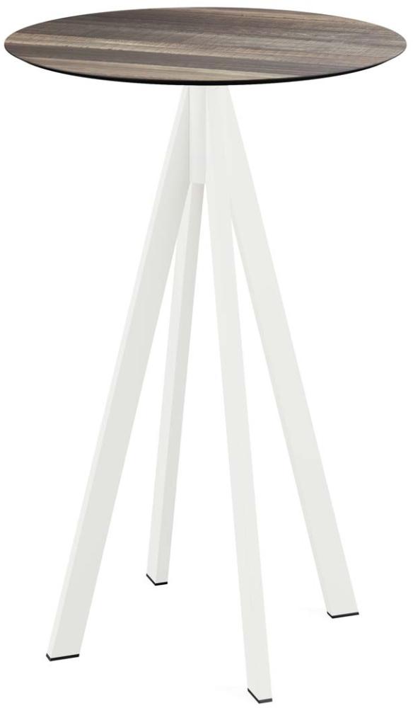 Infinity Stehtisch Weiß gestell + Tropical Wood HPL Ø70 cm Bild 1
