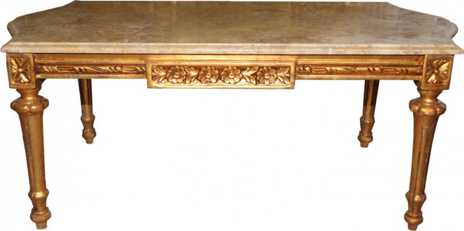 Casa Padrino Barock Couchtisch Gold mit cremefarbener Marmorplatte 108 x 55 cm - Limited Edition Bild 1