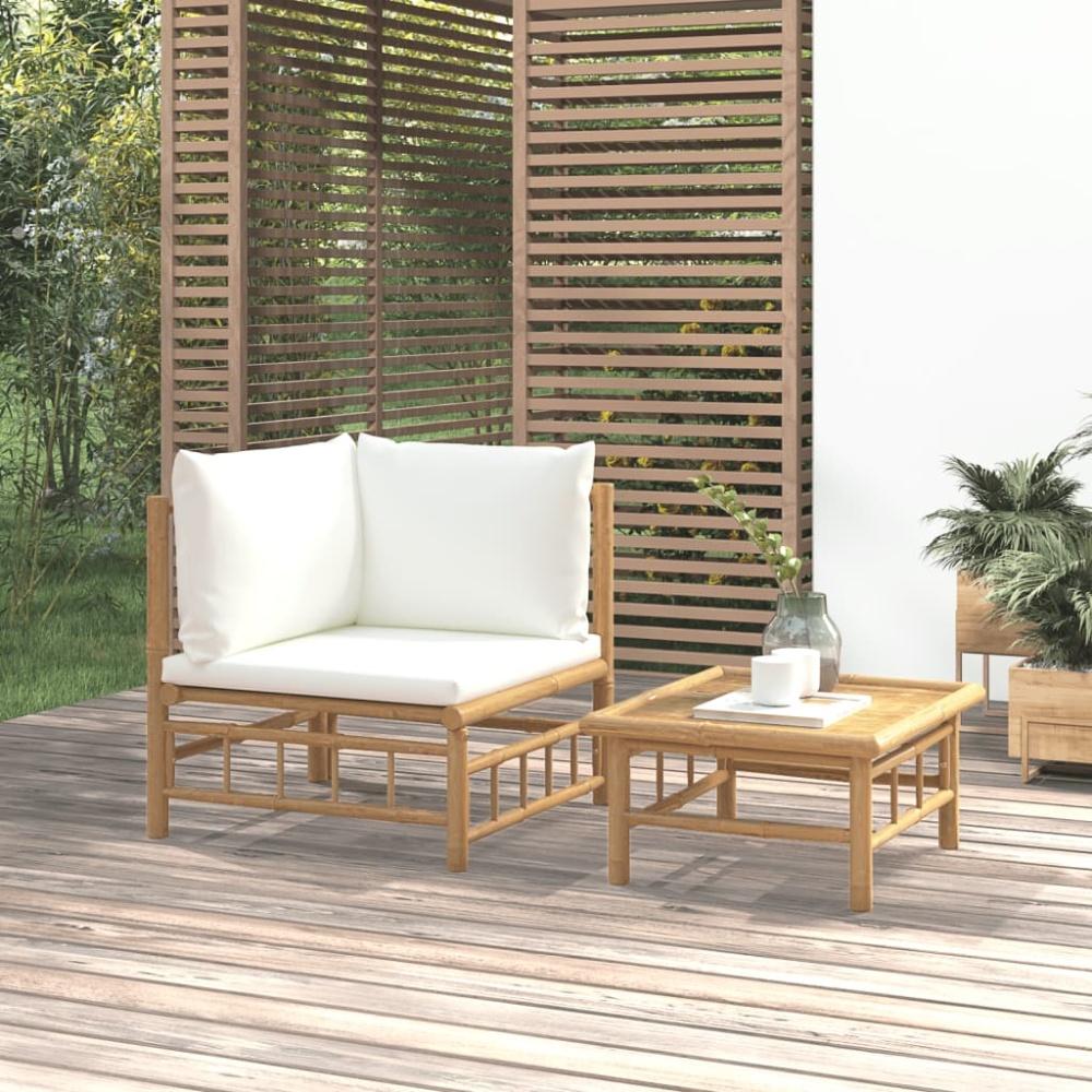 vidaXL 2-tlg. Garten-Lounge-Set mit Cremeweißen Kissen Bambus Bild 1