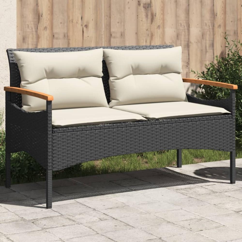 vidaXL Gartenbank mit Kissen 116x62,5x74 cm Schwarz Poly Rattan Bild 1