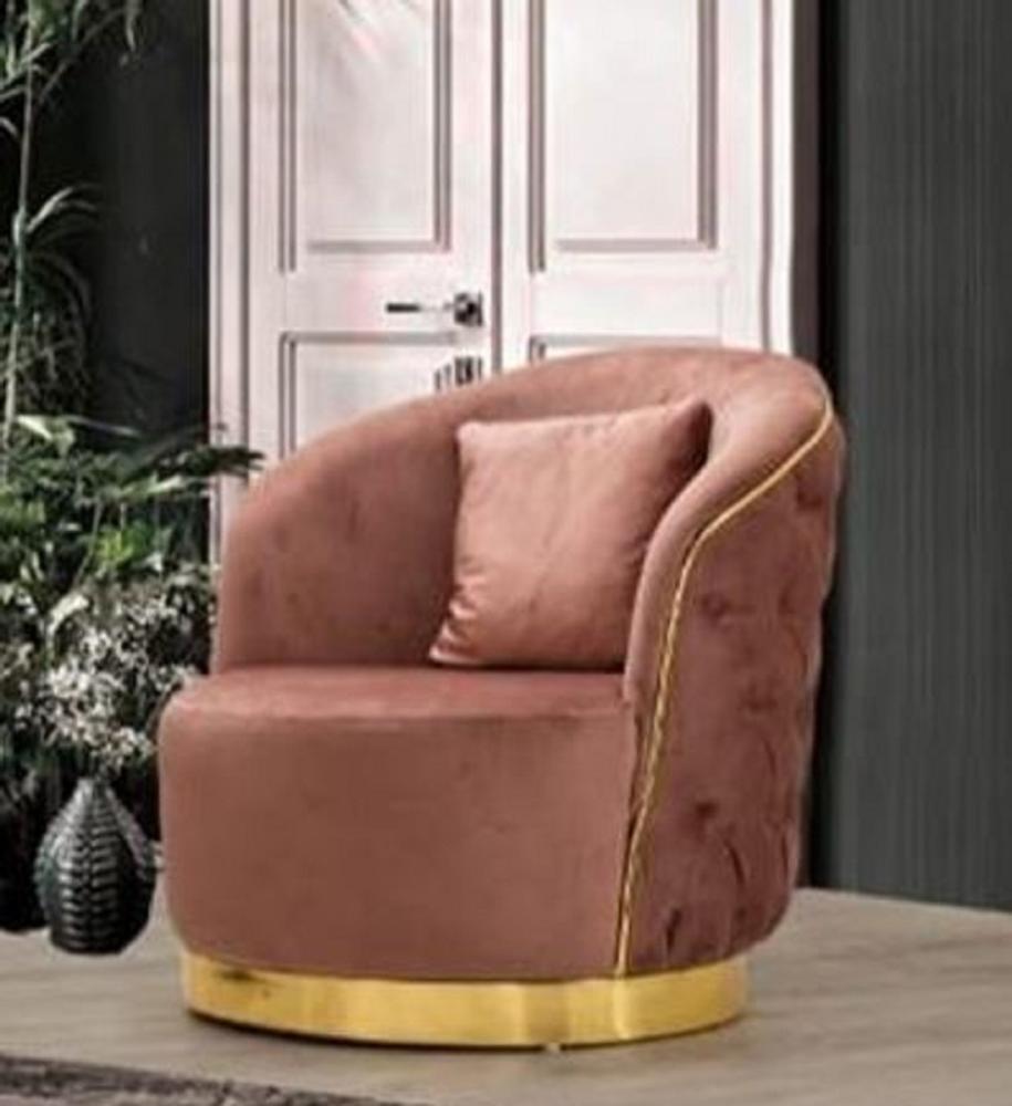 Casa Padrino Luxus Chesterfield Sessel Rosa / Gold 90 x 95 x H. 75 cm - Moderner Wohnzimmer Sessel - Chesterfield Wohnzimmer Möbel Bild 1