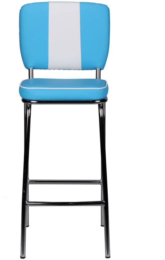 KADIMA DESIGN American Retro Barstuhl aus Kunstleder mit üppiger Polsterung und Chromfuß - Perfekter Sitz im Vintage Stil. Farbe: Blau Bild 1