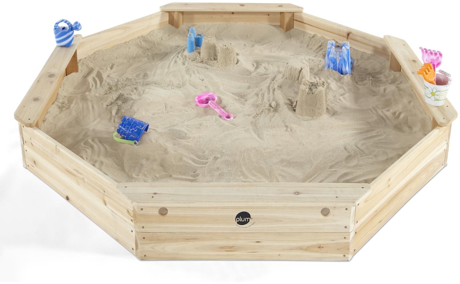 Plum gigantischer Kinder Sandkasten aus Holz mit Sitzbänken und Schutzhülle Bild 1