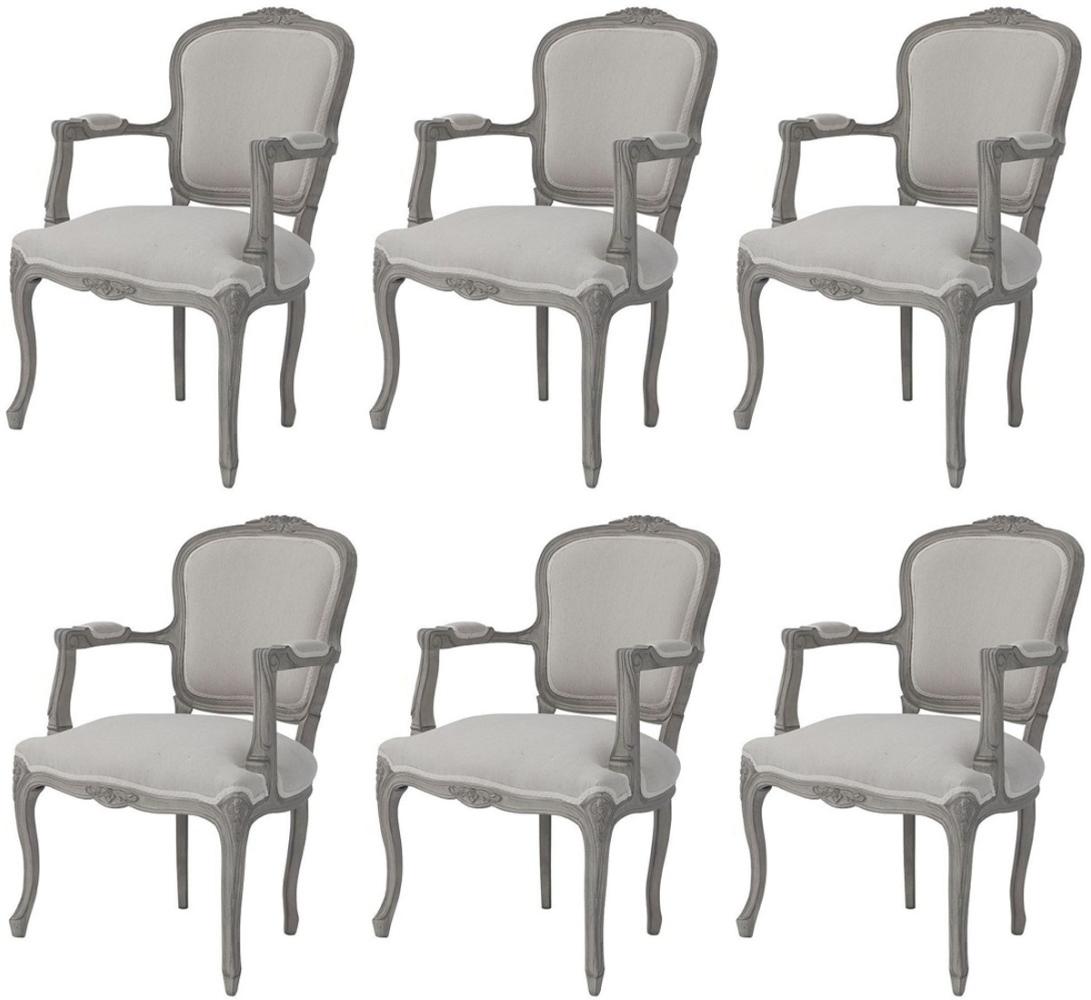 Casa Padrino Luxus Barock Esszimmer Stuhl Set Grau - 6 handgefertigte Esszimmerstühle mit Armlehnen im Barockstil - Barock Esszimmer Möbel - Luxus Qualität Bild 1